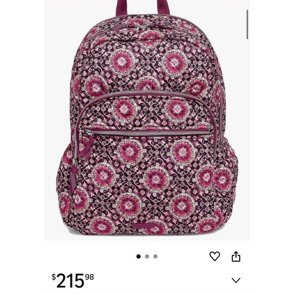 Vera Bradley Raspberry Medallion Iconic backpack Large Tech Laptop NWT - Picture 2 of 10